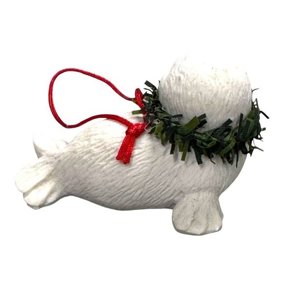 Hallmark Polar Bear & Merry Sea Lion Seal Holiday Ornament Set Lot of 2 White - Picture 10 of 11